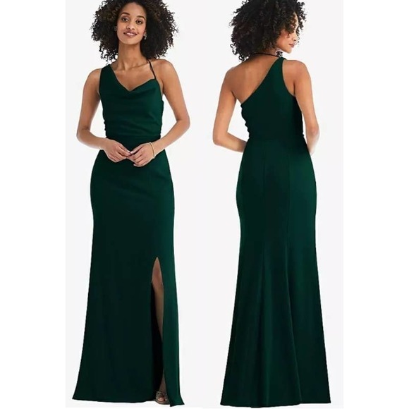 NWT After Six One Shoulder With Strap Cowl-Neck Crepe Maxi Dress Evergreen Sze 6 - Picture 1 of 12